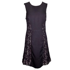 Adrianna Papell Lovely Dress Womens 6 Black Crepe Lace Sides Lined Zip Formal
