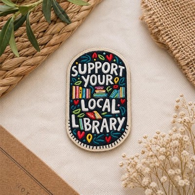 Support Your Local Library Embroidered Patch Book Lover Badge