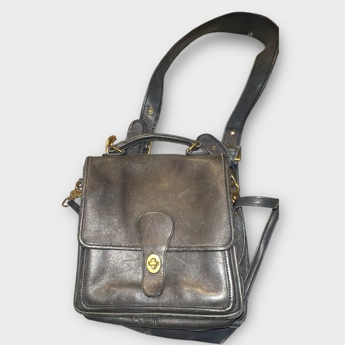 VTG Coach Station Bag 5130 Black Leather Brass Crossbody Purse Satchel 90s USA - Imagen 2 de 19