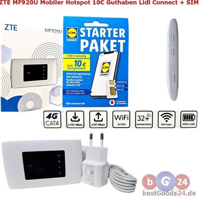 ZTE MF920U Mobiler Hotspot LTE WLAN WiFi Router + 10  Guthaben Lidl Connect+SIM