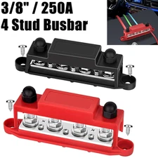 3/8" / 250A 4 Stud Busbar Bus Bar Power Distribution Terminal Block Red&Black US