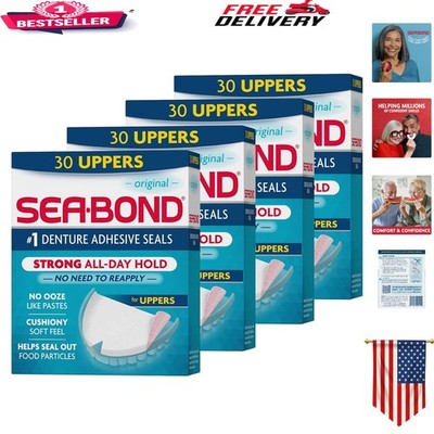 Zinc-Free Denture Adhesive Seals   30 Count Pack of 4 for All-Day Hold