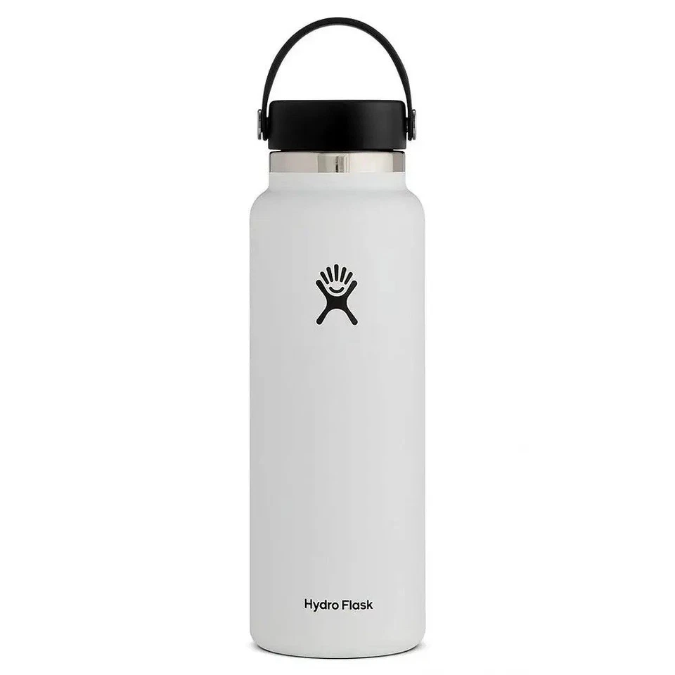 Hydro Flask Water Bottle 40 Oz White Insulated Stainless Steel Wide Mouth Flex
