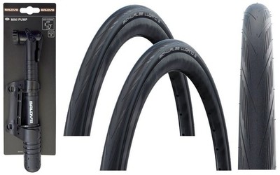 2x Schwalbe LUGANO 700 x 28c SCHWARZ Rennrad Reifen + Baldys Minipumpe