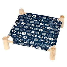 Pet Bed, Small, Elevated Cooling Hammock Bed, Wood, 19x19x5 inches, Blue Cat