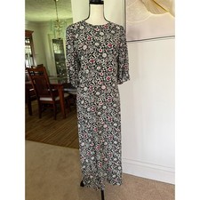 LOFT Floral Maxi Dress Black White Pink 3/4 Sleeve Sz 6 Column