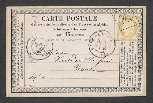 FRANKREICH - POSTKARTE MIT NR. 55 OBLITERE RAUTE DER AMBULANTEN P AV2°