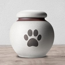 Small Pet Urn for Ashes - Gray-White Ceramic Paw Design 4.1inch, White