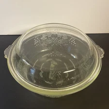 1930's Glasbake Etched Casserole Dish  With Clear Etched Lid