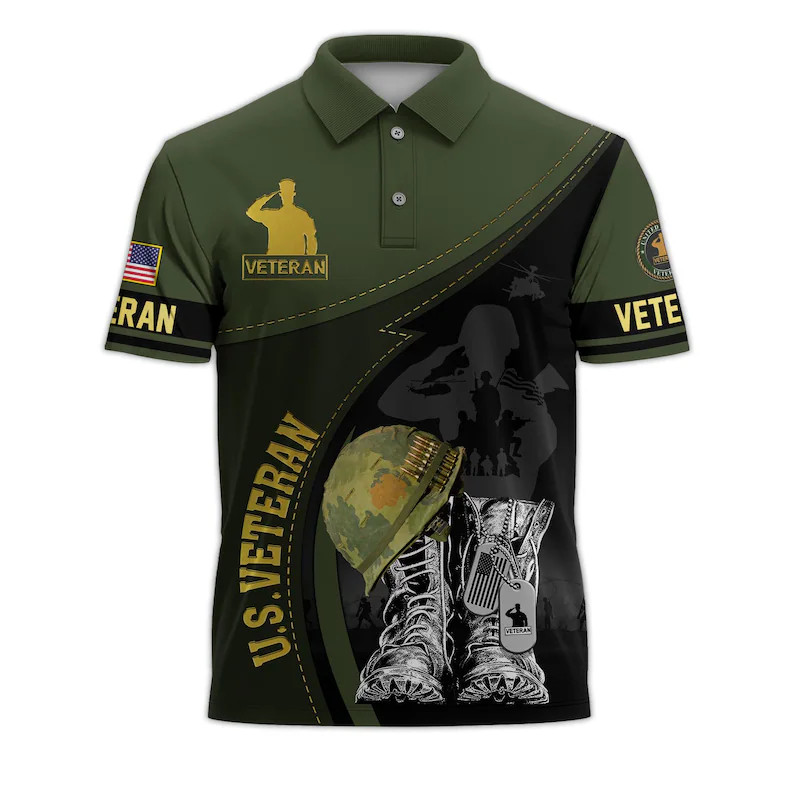 US Veteran Polo Shirt Men's Premium Patriotic Military Service Gift