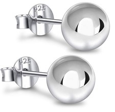 925 Sterling Silver 18K Gold Plated Ball Stud Earrings For Women Men White...
