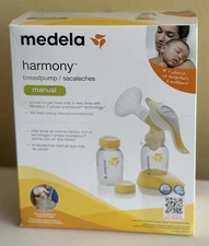 Medela Harmony Manual Breast Pump 2 Bottles & Lids, Bottle Stand, New Sealed