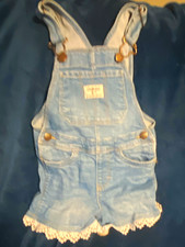 OshKosh B'gosh Girls 3T Blue Denim Overall One-Piece Lace Hem Pockets