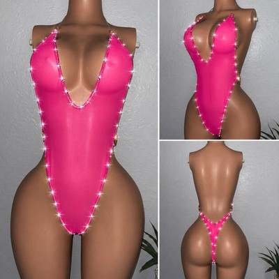 Exotic Dancewear Sexy One  Piece Thong With Rhinestones  Size S/M