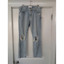CURRENT/ELLIOTT The Fling Nova Destroy High Cuff Distressed Light Wash Jeans 27