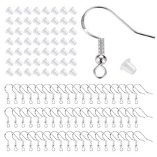 925 Sterling Silver Hypoallergenic Earring Hooks 100 Pairs with Backs Jewelry Ma