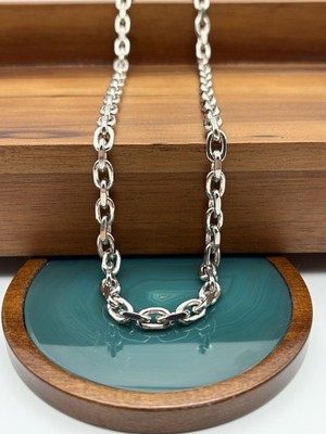 6MM STERLING SILVER CABLE ANCHOR LINK CHAIN NECKLACE 22 INCH 58.5G RHODIUM