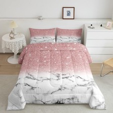 Girls Marble Comforter Full Size Gradient Glitter Down Comforter Set for Boys...