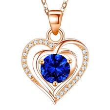 Heart Birthstone Pendant Necklace 925 Sterling Silver Zirconia Jewelry Gift for