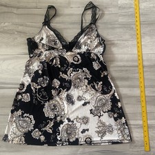 Linea Donatella Nightie Lingerie Woman Sz L Floral Lace Trim Adjustable Y2K