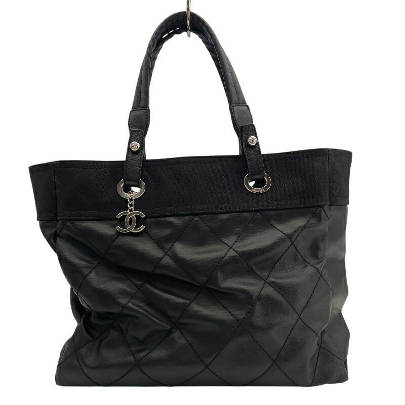 CHANEL Paris Biarritz Tote MM Black Silver Hardware A34209 No 18