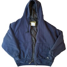 Walls Workwear Jacket Mens XL Navy Blue Quilted Lined Hooded Full Zip Insulated
