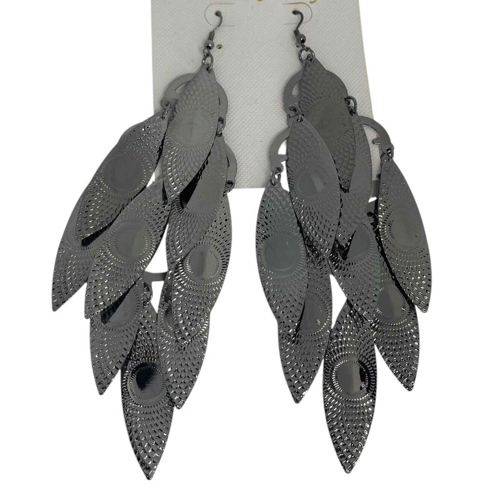 Black Tone Statement Earrings Leaf Drop Floral Da… - image 1