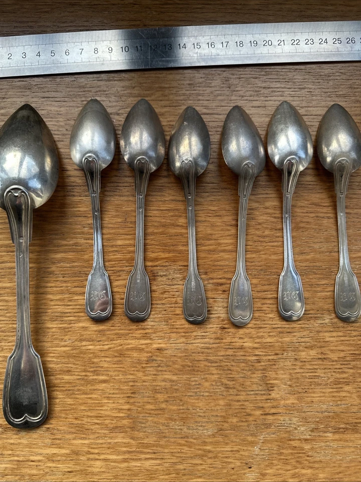 225g Antique Hallmarked French Solid Sterling Silver Spoons Dessert Serving 925 - Image 3 of 4