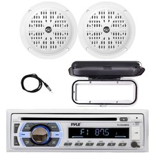 Pyle Marine Bluetooth CD Receiver, Cover, 2x 4'' 100W Boat Speakers, Antenna