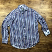 Thomas Dean Men Sz L Multicolor Striped Button Up Dress Shirt