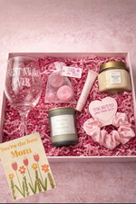 Mother's Day Gift Box for Mom Personalized Wine Glass Spa Set Candle Card