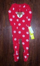 Carter's Reindeer Snowflake Sleeper Knit Pajamas Sz 12M Red Footed Christmas NWT