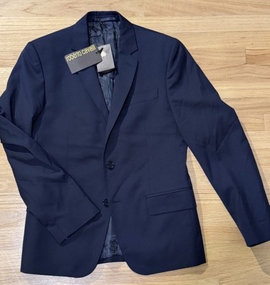NWT Roberto Cavalli Men's Slim Fit Wool Woven Blazer Blu Notte Size 46 IT