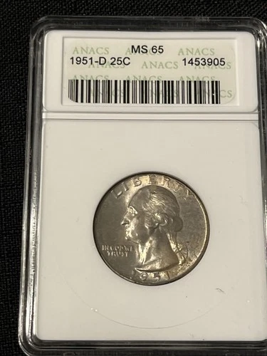 1951-D WASHINGTON QUARTER ANACS MS65 OLD HOLDER