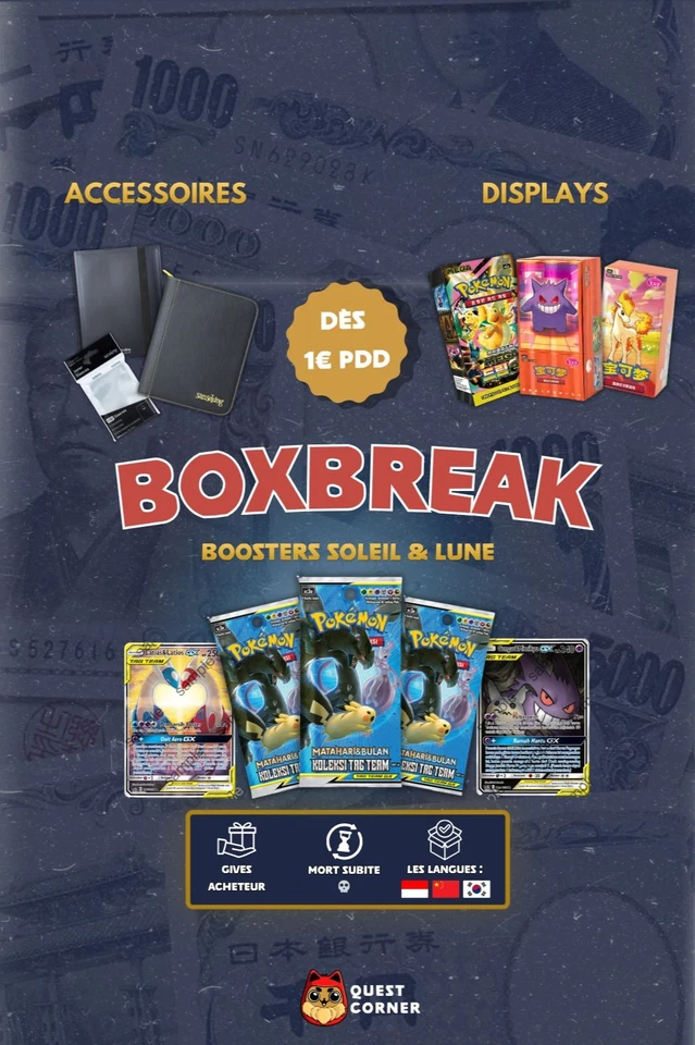 🎴Boxbreak Tag team INDO | Pokémon CH/KR + Accessoires | Enchères à 1€