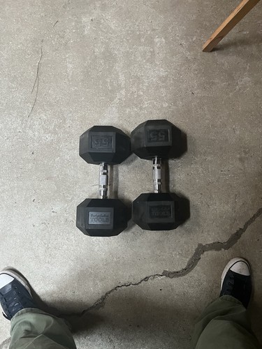 Body-Solid Tools 55 lb Rubber Hex Dumbbells Pair Black/Silver Chrome Handles