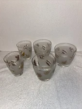 VTG  MCM Libby Foliage Gold Frosted Glasses 3 Whiskey & 2 Juice