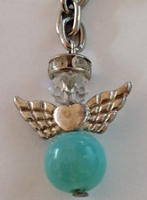 Blue Bead Silvertone Angel Keychain