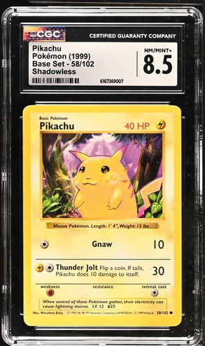 Pikachu (Shadowless) graded CGC 8.5 for sale on eBay