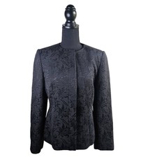 Womens Jaeger Black Embossed Button Up Blazer Jacket Size 10 Made In Romania