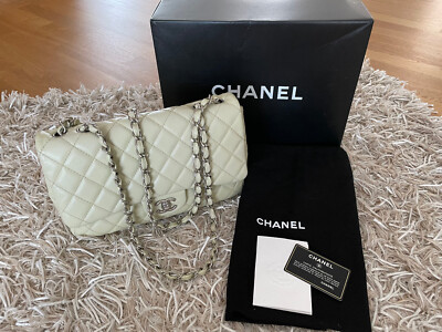 Original Chanel Timeless Classic Jumbo Caviar Single Flap Tasche beige + ID Card