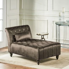Modern Glam Velvet Tufted Chaise Lounge with Accent Pillow