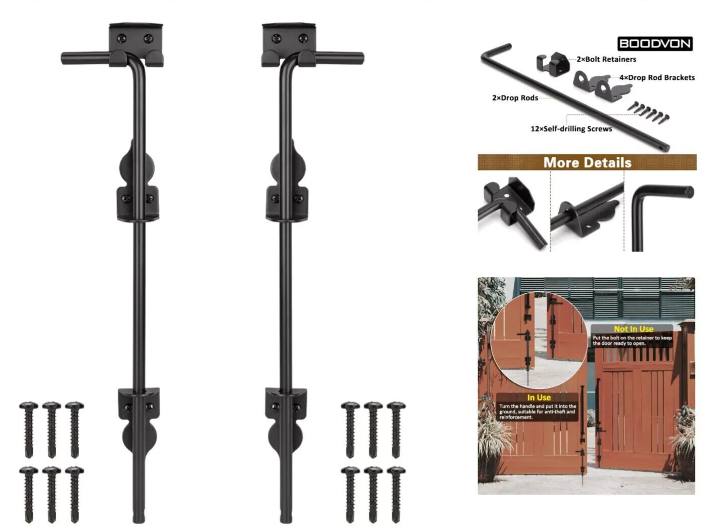 Heavy-Duty Gate Drop Rod - Black Finish - 2 Pack - Durable Iron ...