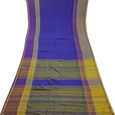 Vintage Blue Sarees 100 Pure Cotton Zari Handwoven Sari 5YD Decor Craft Fabric