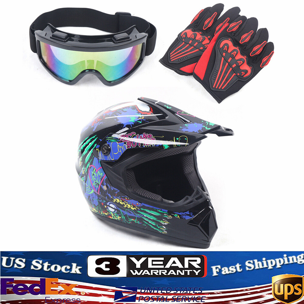 Breathable Detachable Youth Kids Racing Motorcycle Helmet Set M Size