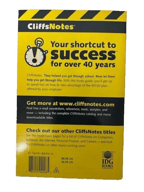 Cliffs Notes investing in 401(k) plans [paperback] - New, FREE SHIPPING - Image 2 of 2