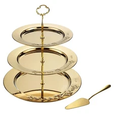 Large Food Grade Stainless Steel 3-Tier Gold Cupcake Stand Dessert Stand