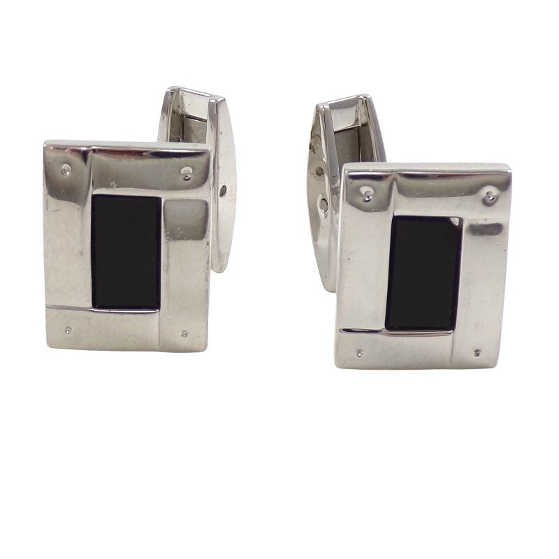 Heavy Geometric Rectangular Sterling Silver Black… - image 1