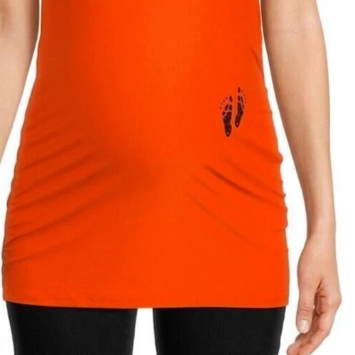 Time and Tru Women Size XL 16-18 Maternity Shirt SHORT Sleeve Mummy To Be Orange - Picture 3 of 16