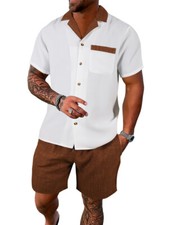 Mens Tracksuit 2-Piece Set Short Sleeve T Shirts Shorts Sweatsuit Outfit Set